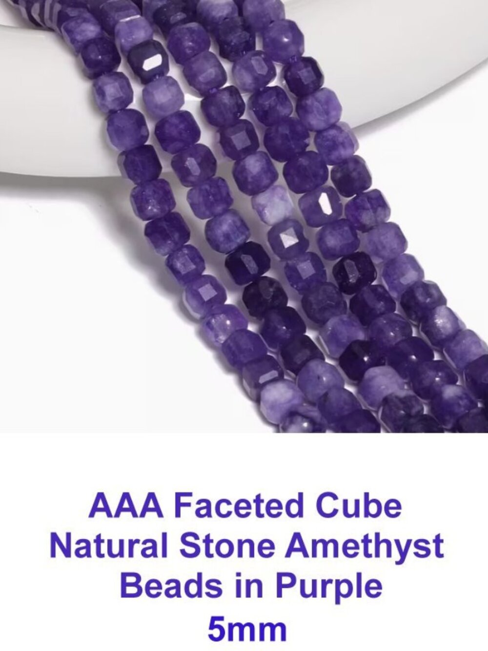 Natural Amethyst Stone Faceted Square Cube Beads 5mm 60 Beads